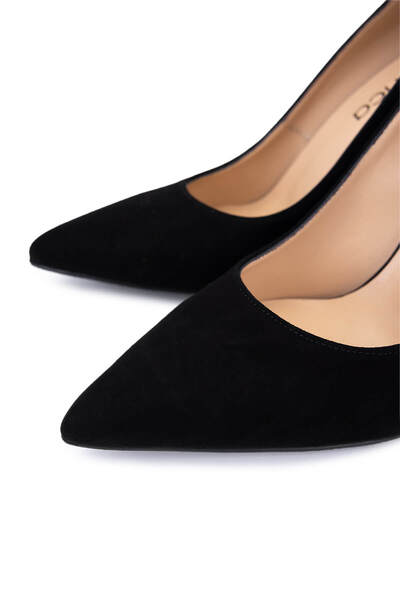 Tamer Tanca Women's Genuine Leather Black Suede Heeled Shoes