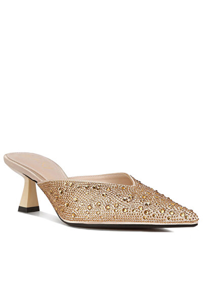 london Rag Women Rhinestones Embellished Satin Mules in Beige Gold