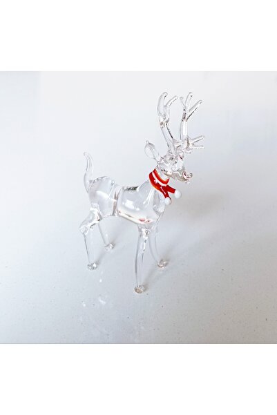 ADAMODART Yılbaşı Temalı Kurdeleli Şeffaf Geyik El yapımı Dekoratif Cam Biblo