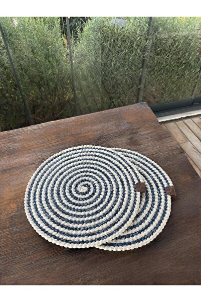 homeınn 2-Person Round American Tablecloth Stain Resistant - Supla Striped Blue 33X33 cm