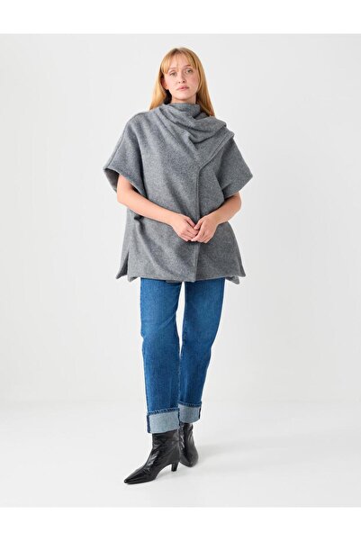 Jimmy Key Poncho gri confortabil din polar cu croială relaxată