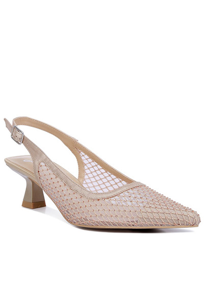 london Rag Women Rhinestone Embellished Slingback Mules in Beige