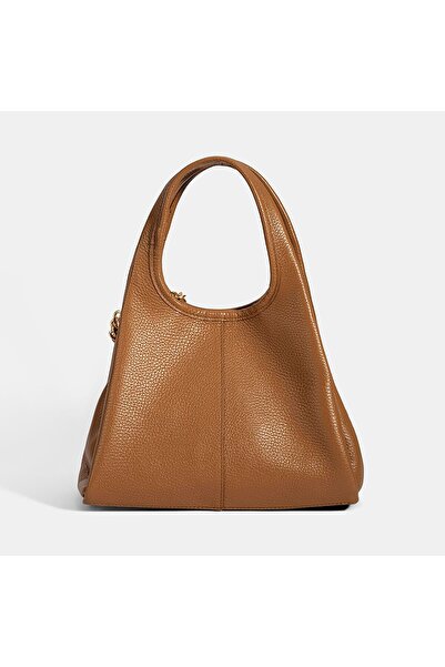 Desa Women's Tan Leather Handbag with Charm Accessories