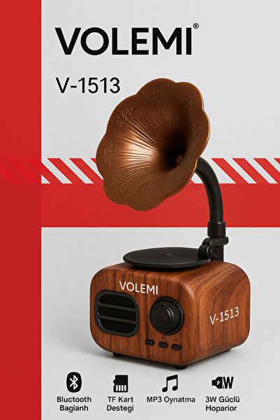 VOLEMİ Nostalji Gramofon Bluetooth Hoparlör Kablosuz Taşınabilir Ses Tasarıml...