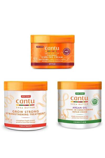 Cantu Coconut Curl Cream 12oz + Shea Strengthening Treatment 6oz + Argan Leave-In 16oz