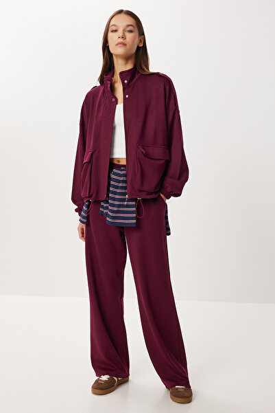 Lovelyİstanbul Modal Top and Bottom Set with Flap Pocket Lby0025 Mürdüm