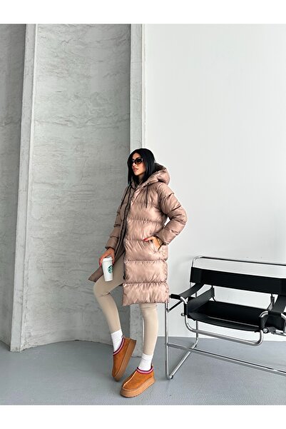 Fashionbox Women's Gel Padding Hooded Zipper Long Puffer Coat 25122