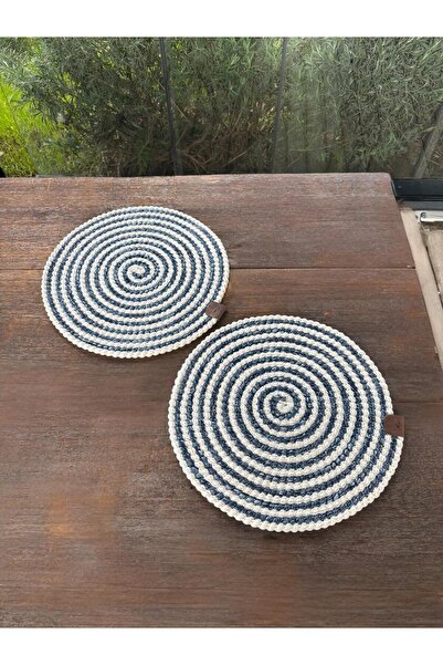 homeınn 2-Person Round American Tablecloth Stain Resistant - Supla Striped Blue 33X33 cm