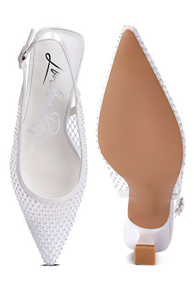 london Rag Women Rhinestone Embellished Slingback Mules in White