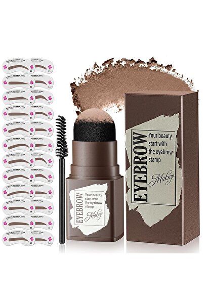 Saharaz مجموعة قوالب ختم الحواجب - بودرة حواجب تدوم طويلًا، مجموعة تشكيل حواجب مقاومة للماء (بني متوسط)