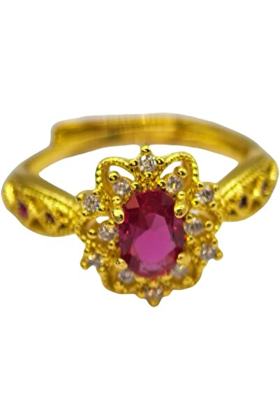 erorex خاتم مطلي بالذهب مع كريستالة بيضاوية حمراء، حجر كريم 5×6 مم، مقاس قابل للتعديل، مجوهرات نسائية أنيقة