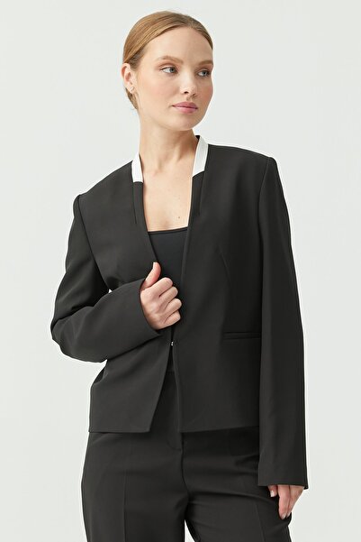 PAULMARK Jachetă cu agrafe pentru femei, cu detaliu la guler