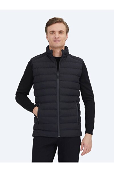 Kip Black Mock Neck Casual Woven Sports Vest