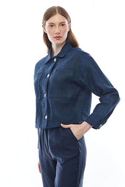 PAULMARK Γυναικείο λινό μπουφάν με κουμπιά