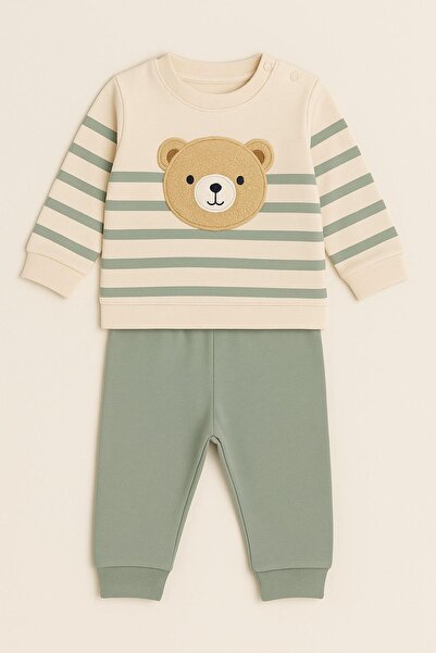dinamik çocuk Baby boy big bear embroidered Transitional 2-thread bottom top 2-piece set 3-6-9-12 months