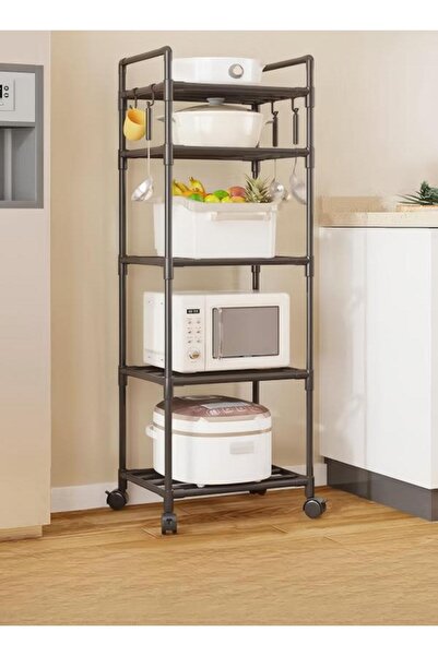 DOMEET 5 Tier Storage Shelves, Stable Kitchen Shelf Organizer, Storage Rack with Wheels and Armrests