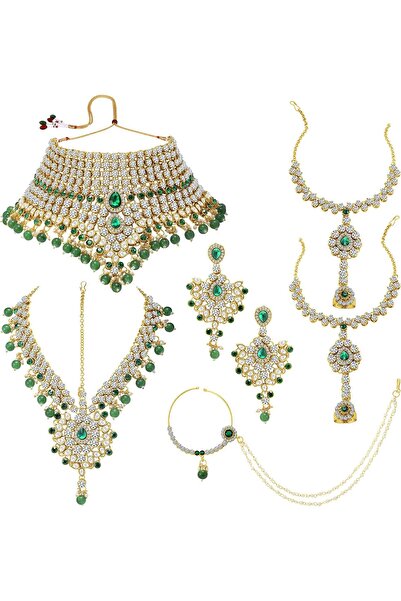 erorex Aheli كلاسيكي بوليوود نمط الهندي الزفاف المختنق قلادة ماثا باتي الأنف الدائري Haath Phool...