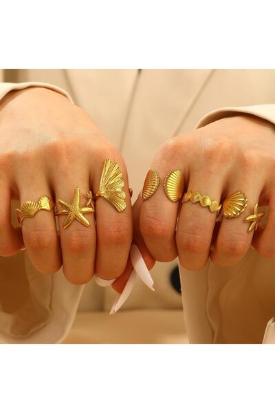 erorex Bukela 6pcs Gold Summer Beach Rings Set Seashell Ring for Women Beachy Rings Stainless Steel...