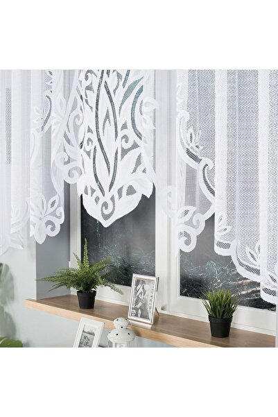 OTHERONE POLA - Ready-made jacquard curtain with a cut at the bottom - 300x140 cm - white