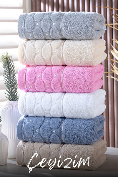 Çeyizim %100 Pamuk Desenli El & Mutfak Havlusu | Kurulama Bezi | 6 Adet 30x50 cm | Yumuşak & Emici