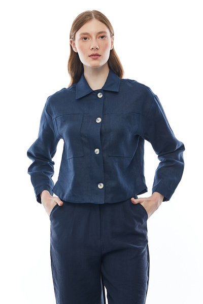 PAULMARK Γυναικείο λινό μπουφάν με κουμπιά