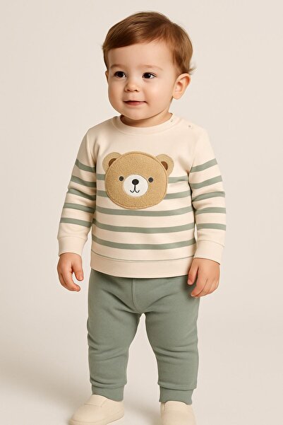 dinamik çocuk Baby boy big bear embroidered Transitional 2-thread bottom top 2-piece set 3-6-9-12 months
