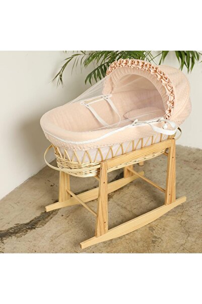 Mini Baby Moses Basket Baby Bed Beige with Side Wooden Rocking Stand