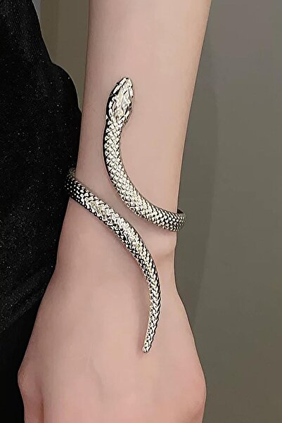 TAKIŞTIR Silver Color Snake Figured Design Bracelet Arm Accessory