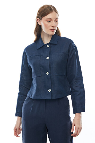 PAULMARK Γυναικείο λινό μπουφάν με κουμπιά