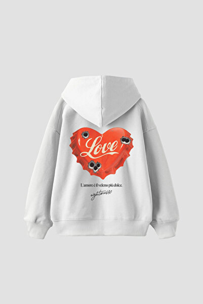 Bak Moda 816 Love με τύπωμα oversized Unisex Λευκό φούτερ με κουκούλα