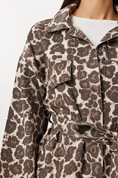 Lovelyİstanbul Leopard Patterned Denim Jacket Pants Set Lri0028 Brown Cream