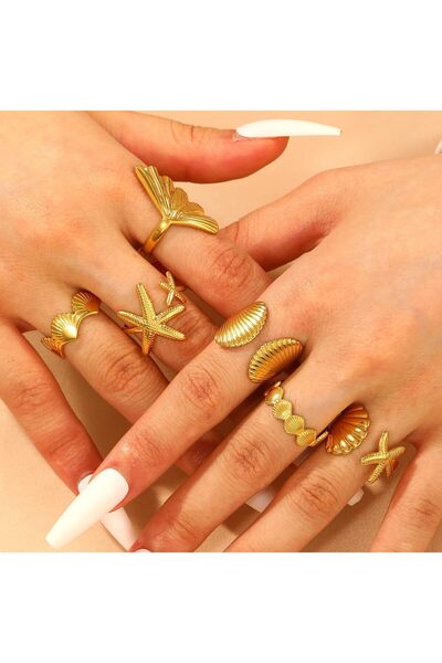 erorex Bukela 6pcs Gold Summer Beach Rings Set Seashell Ring for Women Beachy Rings Stainless Steel...