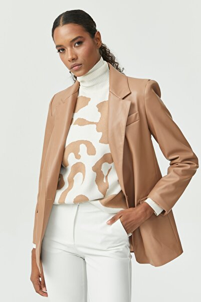 PAULMARK Jachetă din piele căptușită pentru femei, cu un singur nasture