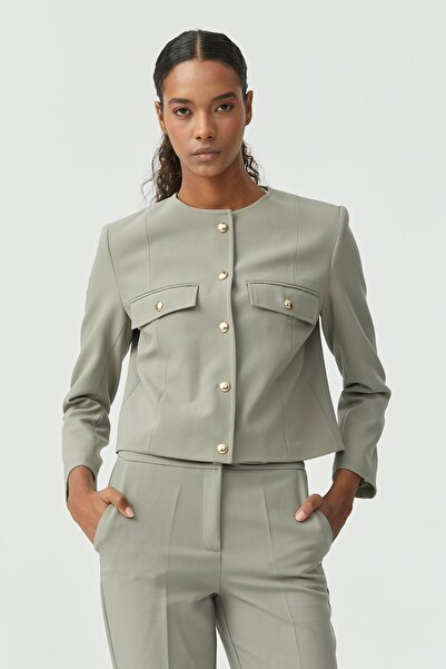 PAULMARK Γυναικείο κοντό μπουφάν με χρυσά κουμπιά