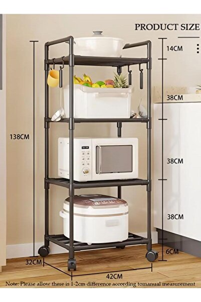 DOMEET 4 Tier Storage Shelves, Stable Kitchen Shelf Organizer, Storage Rack with Wheels and Armrest