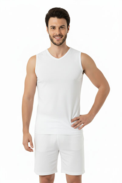 Hmd V Neck Stretch Fabric White Men's Undershirt