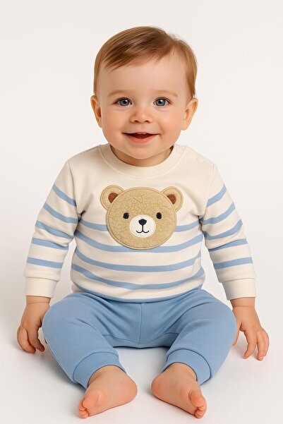 dinamik çocuk Baby boy big bear embroidered Transitional 2-thread bottom top 2-piece set 3-6-9-12 months