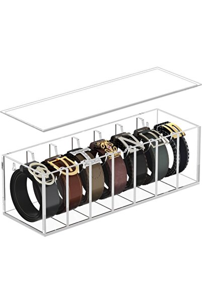 Slasa Acrylic Belt Organizer with Dust Cover, 7-Slot Clear Belt Storage Box f...