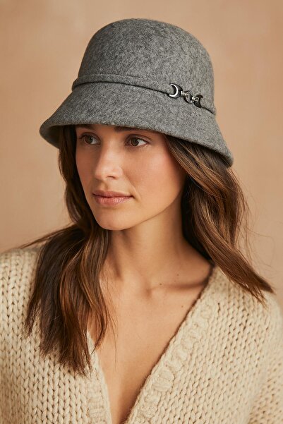 Külah Women's Wool Cloche Bucket Hat – Modern Design with Chain Buckle
