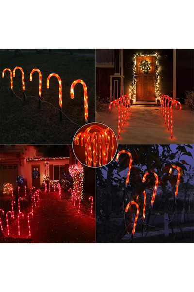 TrendyLux Set of 5 Solar Outdoor Decorations "Lollipops" 40 cm - White / Blue LED Lighting for Christmas