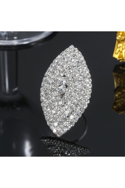 erorex Luxury Statement Ring, Sparkly Rhinestone Marquise Design, Adjustable Open Ring, Silver
