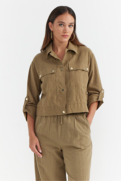 PAULMARK Γυναικείο κοντό μπουφάν με υφή με τσέπη