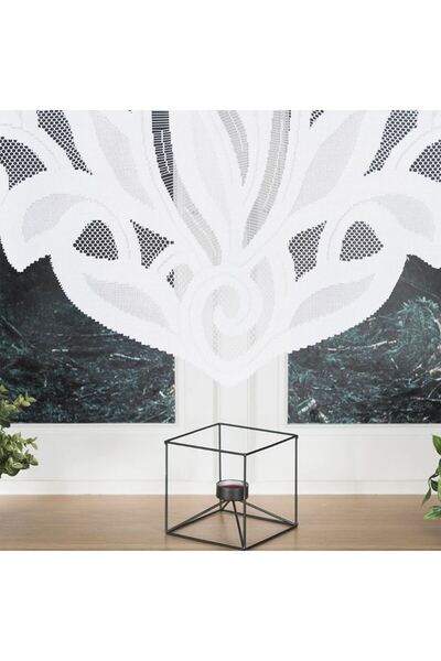 OTHERONE POLA - Ready-made jacquard curtain with a cut at the bottom - 400x160 cm - white