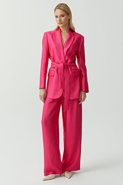 PAULMARK Jachetă din satin texturat cu centură pentru femei