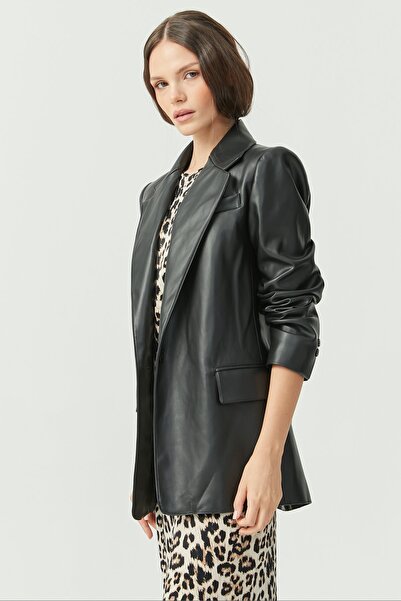 PAULMARK Jachetă din piele căptușită pentru femei, cu un singur nasture