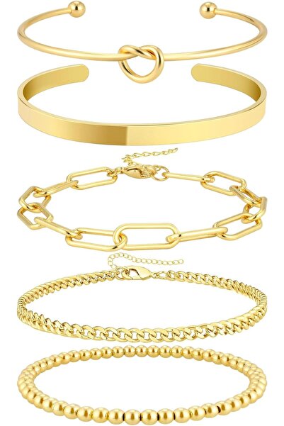 erorex مجموعة أساور توموفلي مكونة من 5 قطع للنساء مطلية بالذهب عيار 14 قيراطًا مجموعة أساور بانجل للنساء مطلية بالذهب عيار 14 قيراطًا
