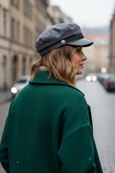 Külah Women's Premium Leather Brimmed Gray Cap Hat