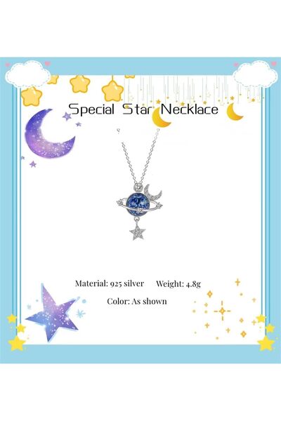 erorex Excefore Star Necklace, 925 Silver Zircon Star Moon Fantasy Planet Necklace, Gift for Daughter,...