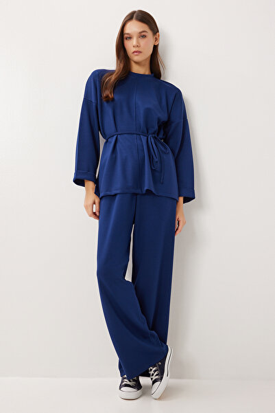 Lovelyİstanbul Lace-Up Detailed Top and Bottom Modal Set Lby0026 Dark Blue