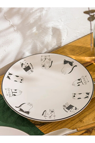 LC Waikiki Kedi Printed Ceramic 2-Piece Cake Plate - 20 cm